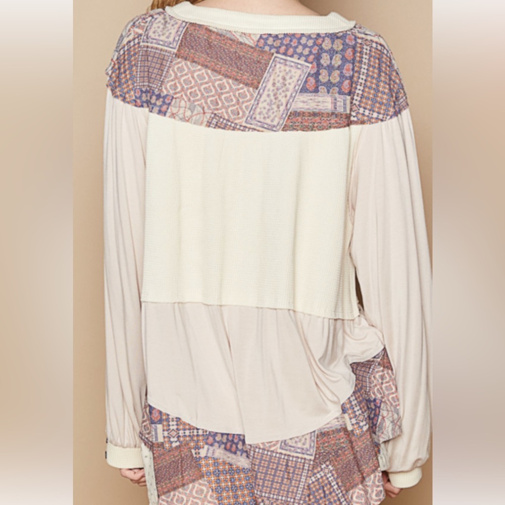 Pol GKT411 Oatmeal Round Neck Balloon Sleeve Top. 🌸🌸 Various Sizes. NWT. - Picture 2 of 3